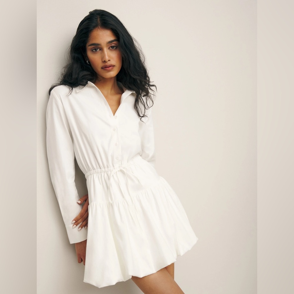 NWT Reformation Moira White Button-Up Dress Bubble Hem